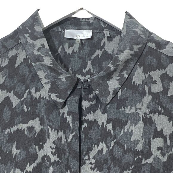 ECRU STYLE Womens Silk Blouse Size XS Gray Camo Long Sleeve Top Button up - Picture 3 of 15